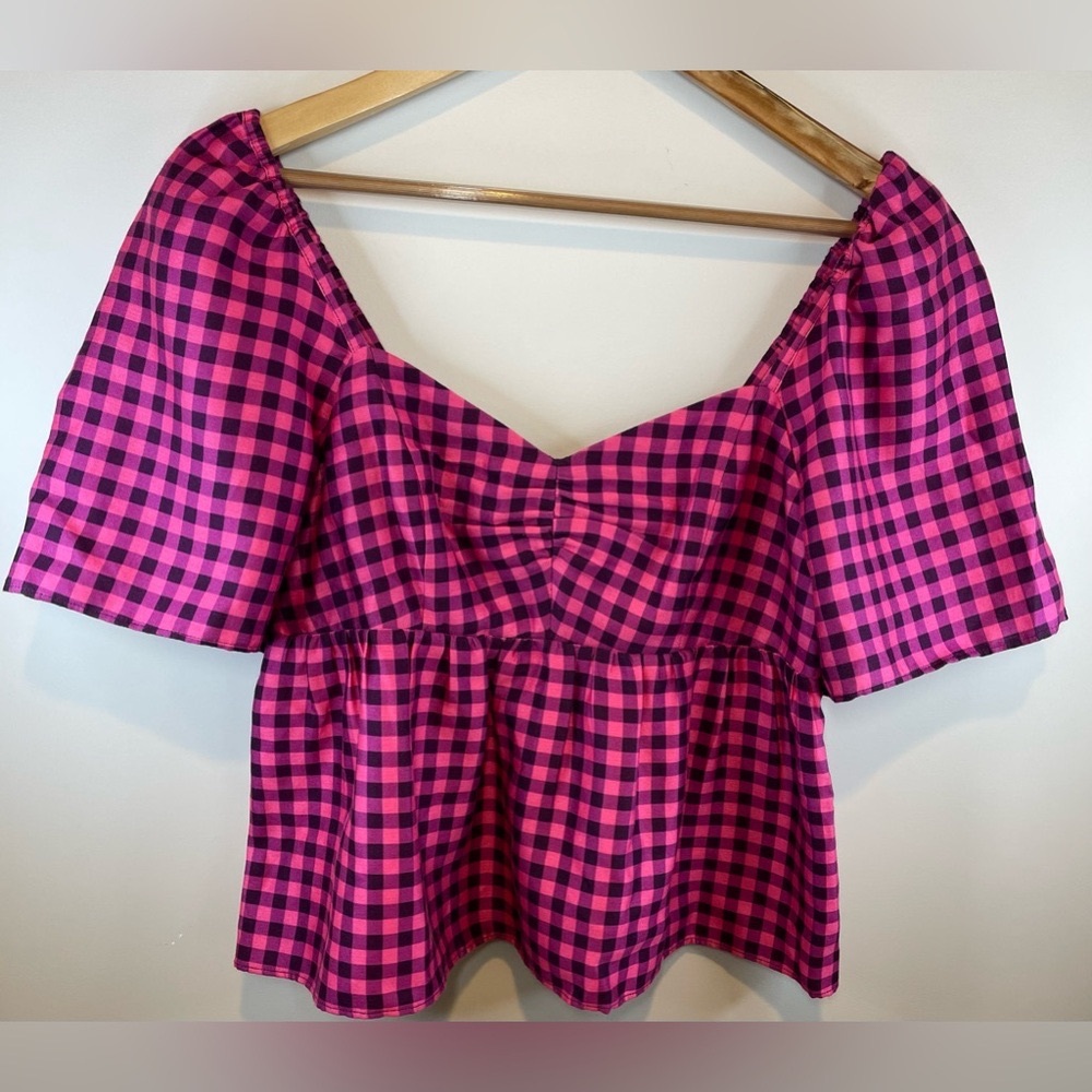 NWT Draper James Sweetheart Neckline Pink & Purple Gingham Print Top Size 6/8
